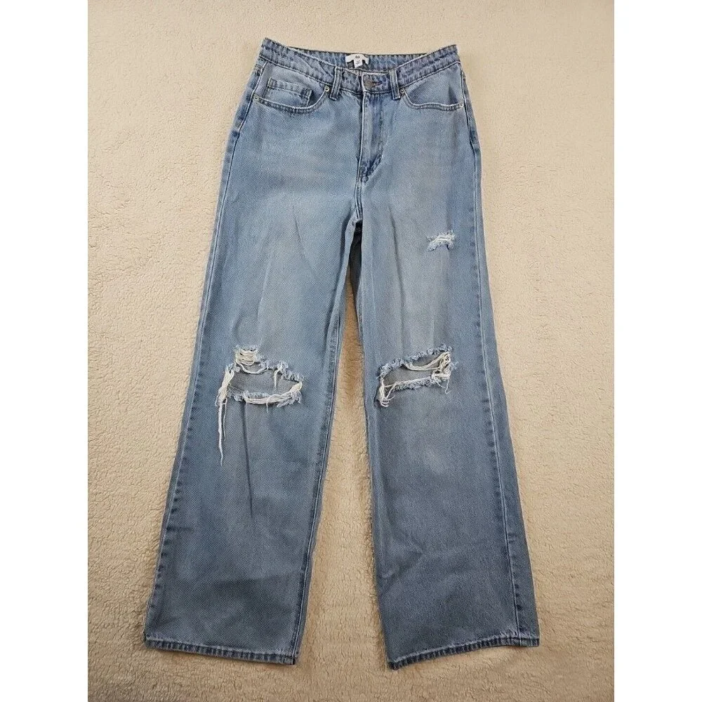 BP Be Responsible Women's Size 29 Jeans High Rise Wide Leg Denim Blue Distressed